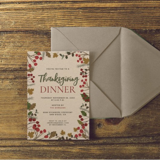 Invitation Feuilles d'automne Rustique Famille Thanksgiving d