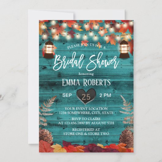 Invitation Feuilles d'automne rustique Lanterne Fête des mari (Devant)