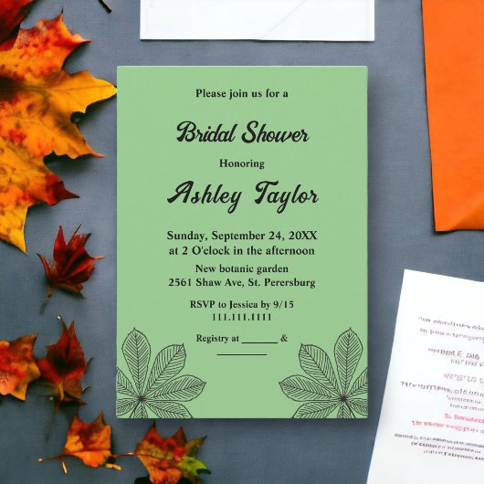 Invitation Feuilles d'automne simples Sage Boho Fête des mari