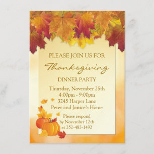 Invitation feuilles d'automne, Thanksgiving citrouille