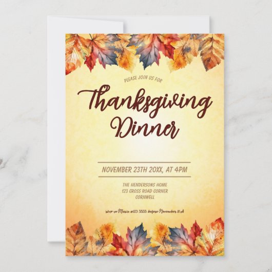 Invitation Feuilles d'automne Thanksgiving Dîner (Devant)
