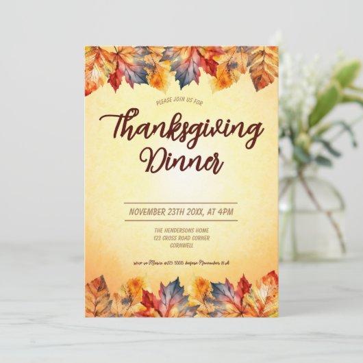 Invitation Feuilles d'automne Thanksgiving Dîner (Debout devant)