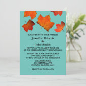 Invitation Feuilles de automne rustique Brûlé orange Turquois (Debout devant)