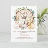 Invitation Feuilles de bois Filles Safari premier anniversair (Debout devant)
