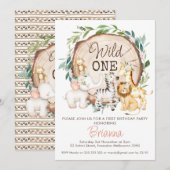 Invitation Feuilles de bois Filles Safari premier anniversair (Devant / Derrière)