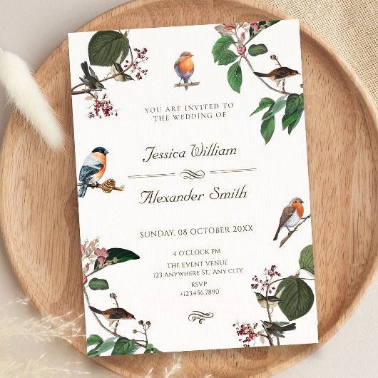 Invitation Feuilles de branche Oiseaux mariage