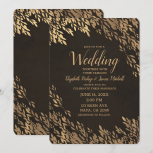 Invitation Feuilles de Bronze Or Marron Chic Rustique Mariage