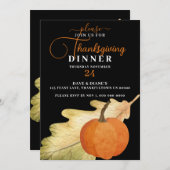 Invitation Feuilles de chêne et Citrouille sur le dîner Black (Devant / Derrière)