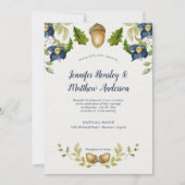 Invitation Feuilles de chêne Floral bleu Acorns Mariage | (Devant)