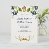 Invitation Feuilles de chêne Floral bleu Acorns Mariage | (Debout devant)