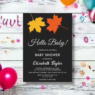 Invitation Feuilles De Chute Élégantes Baby shower Noir Et Bl