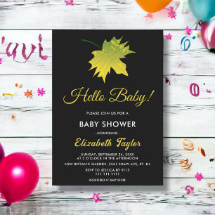 Invitation Feuilles De Chute Élégantes Baby shower Noir Et Bl