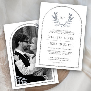 Invitation Feuilles de couronne de laurier argenté Mariage bl
