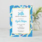 Invitation Feuilles de Doodle Bleu Tropical Coloré (Debout devant)