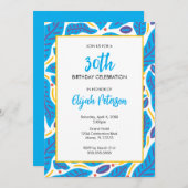 Invitation Feuilles de Doodle Bleu Tropical Coloré (Devant / Derrière)