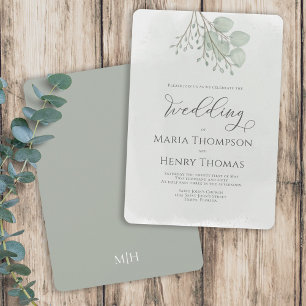 Invitation Feuilles de eucalyptus vert élégant aquarelle feui