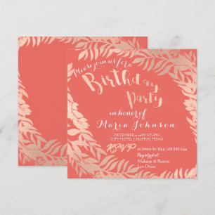 Invitation Feuilles de fête d'anniversaire Wrath Rose Rose Or
