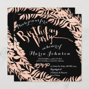 Invitation Feuilles de fête d'anniversaire Wreath Black Rose