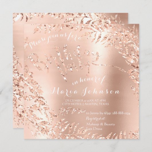 Invitation Feuilles de fête d'anniversaire Wreath Glam Rose R (Devant / Derrière)