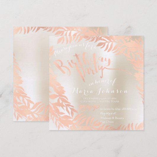 Invitation Feuilles de fête d'anniversaire Wreath ivoire Pear (Devant / Derrière)