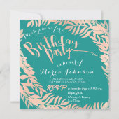 Invitation Feuilles de fête d'anniversaire Wreath Mint Rose T (Devant)