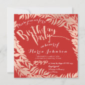 Invitation Feuilles de fête d'anniversaire Wreath Rouge Rose (Devant)