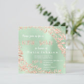 Invitation Feuilles de Fête des mariées vert menthe rose rose (Debout devant)