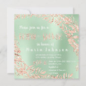 Invitation Feuilles de Fête des mariées vert menthe rose rose (Devant)