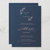 Invitation Feuilles de feuillage bleu et rose (Devant / Derrière)