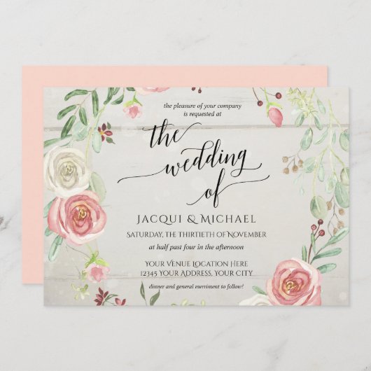 Invitation Feuilles de feuillage de sertissage de Rose à l'él (Devant / Derrière)