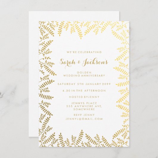 Invitation Feuilles de feuilles d'or en feuille d'or blanc à  (Devant / Derrière)