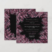 Invitation Feuilles de fougère cristaux encadrés bordeaux ros (Devant / Derrière)