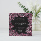 Invitation Feuilles de fougère cristaux encadrés bordeaux ros (Debout devant)