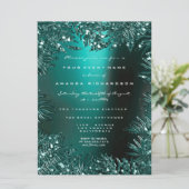 Invitation Feuilles de fougère cristaux encadrés sarcelle aqu (Debout devant)