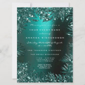 Invitation Feuilles de fougère cristaux encadrés sarcelle aqu (Devant)