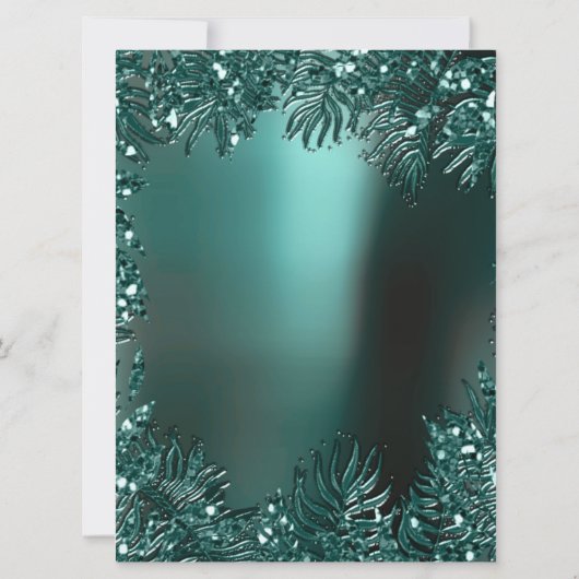 Invitation Feuilles de fougère encadrées de cristaux sarcelle (Dos)