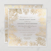 Invitation Feuilles de fougère encadrées sépia métallisé gris (Devant / Derrière)