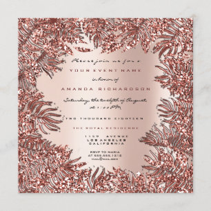Invitation Feuilles de fougère tropicales Cadre Rose Gold Mét
