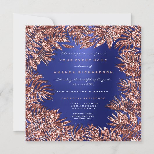 Invitation Feuilles de fougère tropicales encadrées or rose c (Devant)