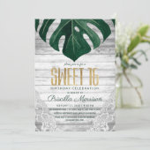 Invitation Feuilles de fromage suisses Dentelle d'or en bois (Debout devant)