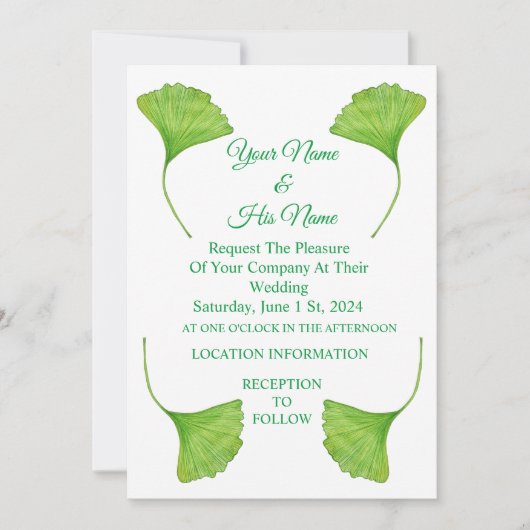 Invitation Feuilles de Ginko vertes Thunder_Cove (Devant)