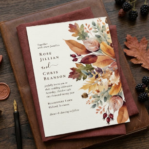 Invitation Feuilles de gouache automnales rustiques Mariage B