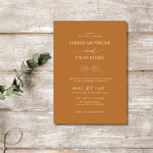 Invitation Feuilles de Houx Arbre Cuivre & Blanc Mariage Prop