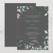Invitation Feuilles de jardin vert et rose moderne Mariage (Devant / Derrière)