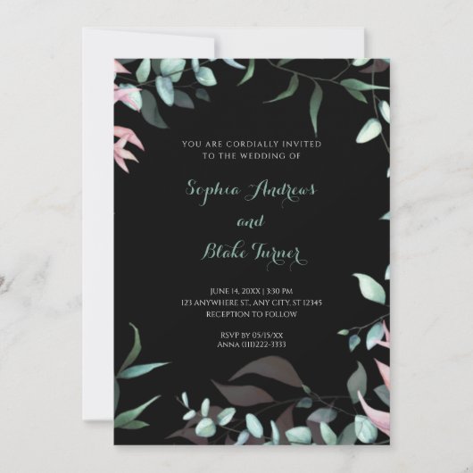 Invitation Feuilles de jardin vert et rose moderne Mariage (Devant)