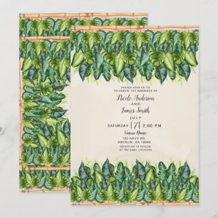 Invitation Feuilles de Jungle Tropicale et Bambou Mariage Bot