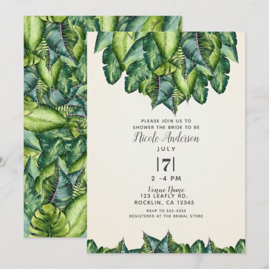 Invitation Feuilles de Jungle Tropicale Réception de Mariage (Devant / Derrière)