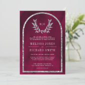 Invitation Feuilles de la couronne d'argent Laurel Fuchsia Ma (Debout devant)