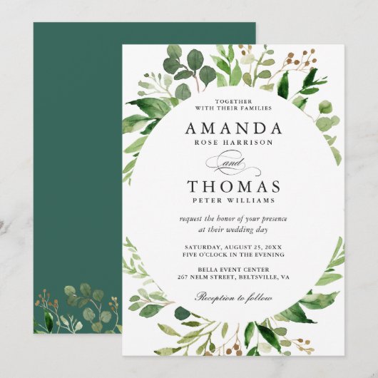 Invitation Feuilles de la verdure  de la verdure Mariage de l (Devant / Derrière)