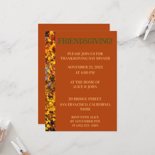 Invitation Feuilles de l'acajou Thanksgiving Friends (Devant/Arrière en situation)